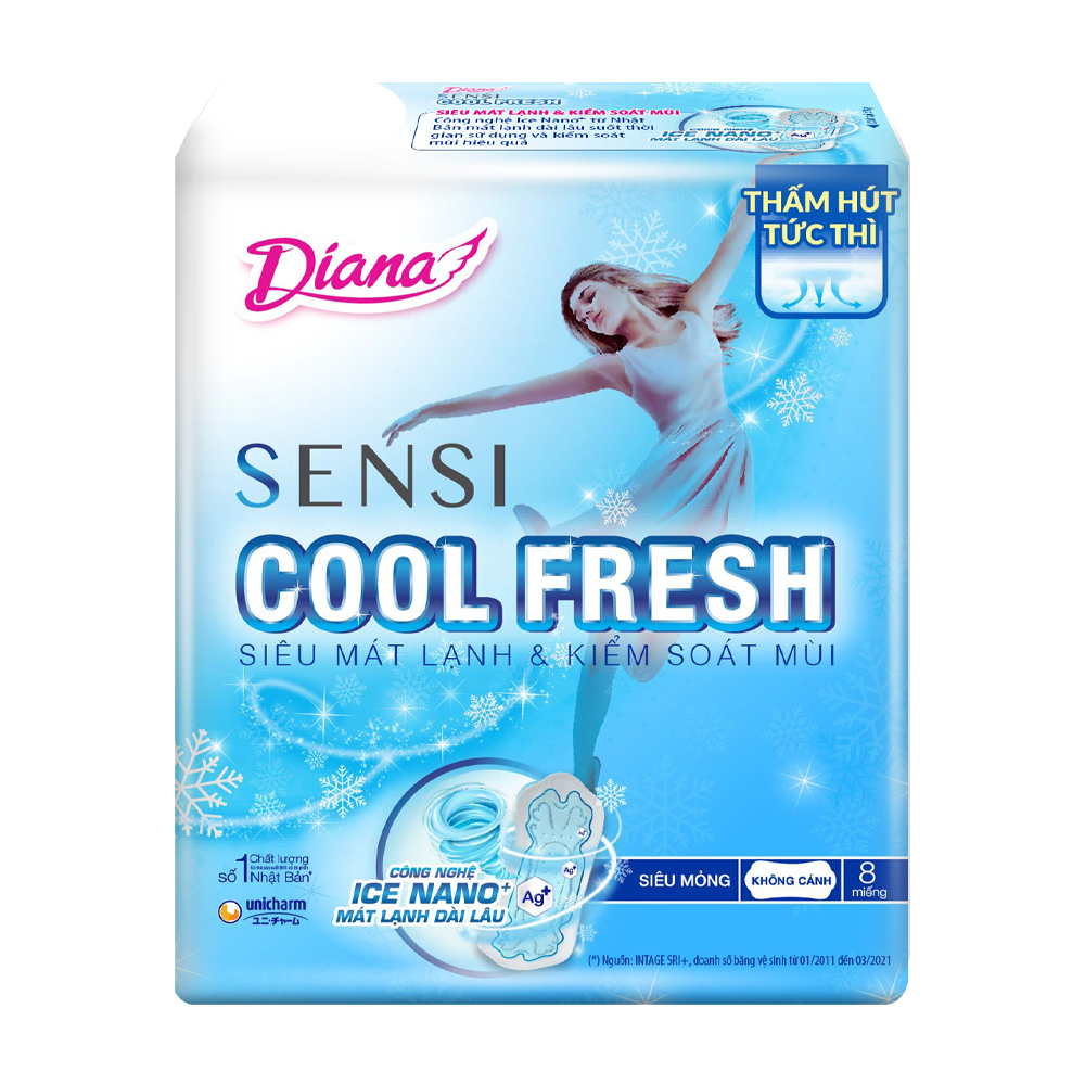 Băng vệ sinh siêu mỏng không cánh Diana Cool Fresh 23cm (8 miếng)