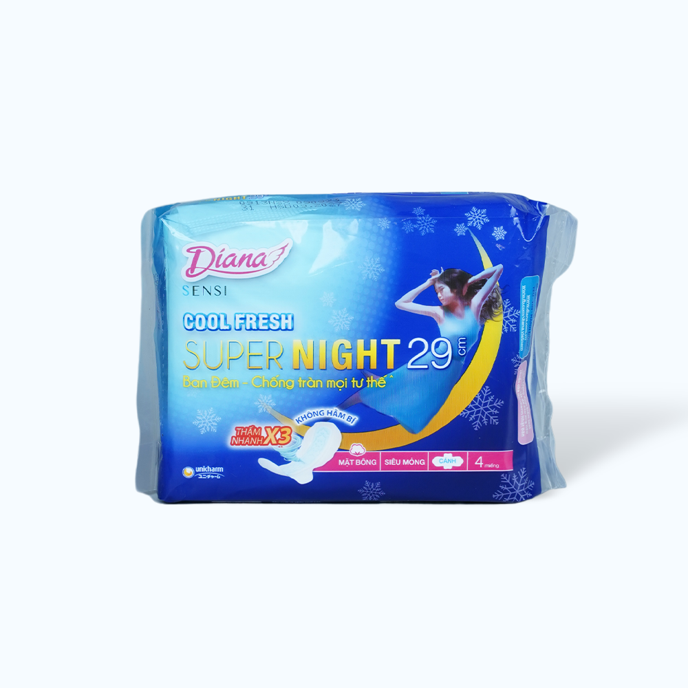 Băng vệ sinh ban đêm có cánh Diana Sensi Cool Night Fresh 29cm (4 Miếng)