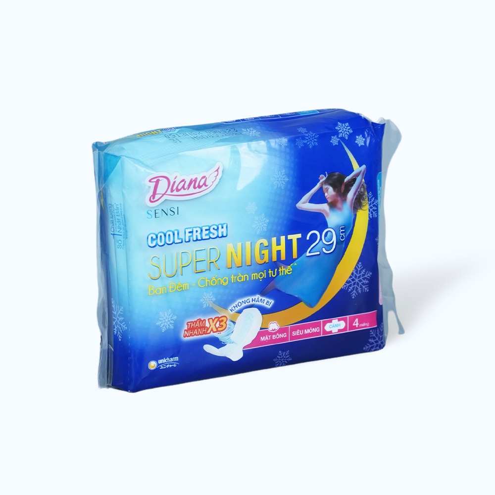 Băng vệ sinh ban đêm có cánh Diana Sensi Cool Night Fresh 29cm (4 Miếng)