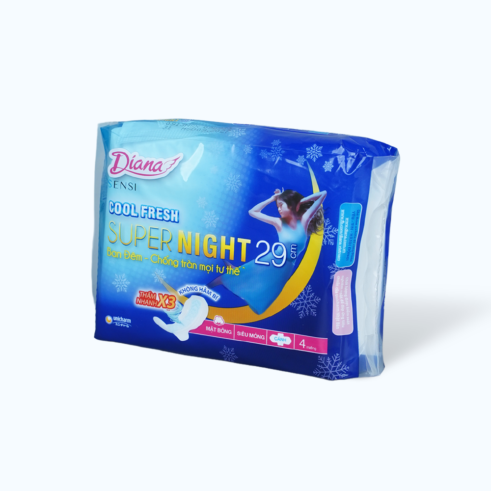 Băng vệ sinh ban đêm có cánh Diana Sensi Cool Night Fresh 29cm (4 Miếng)