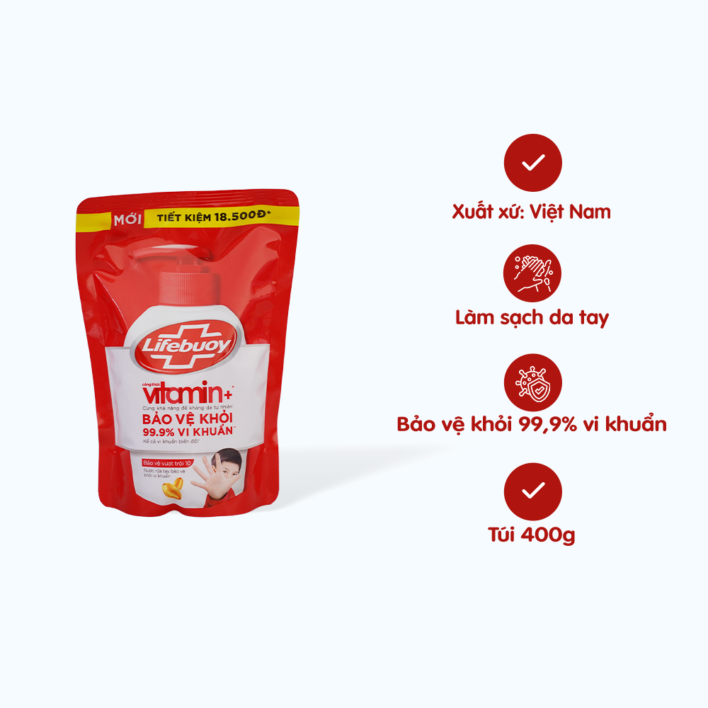 Nước Rửa Tay LIFEBUOY Bảo Vệ Vượt Trội 10 (túi 400g)