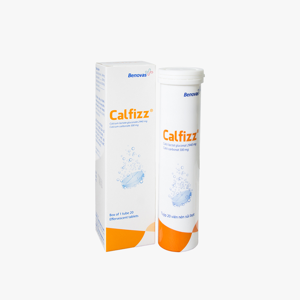 Viên nén sủi bọt Calfizz bổ sung calci, ngừa loãng xương, còi xương (tuýp 20 viên)