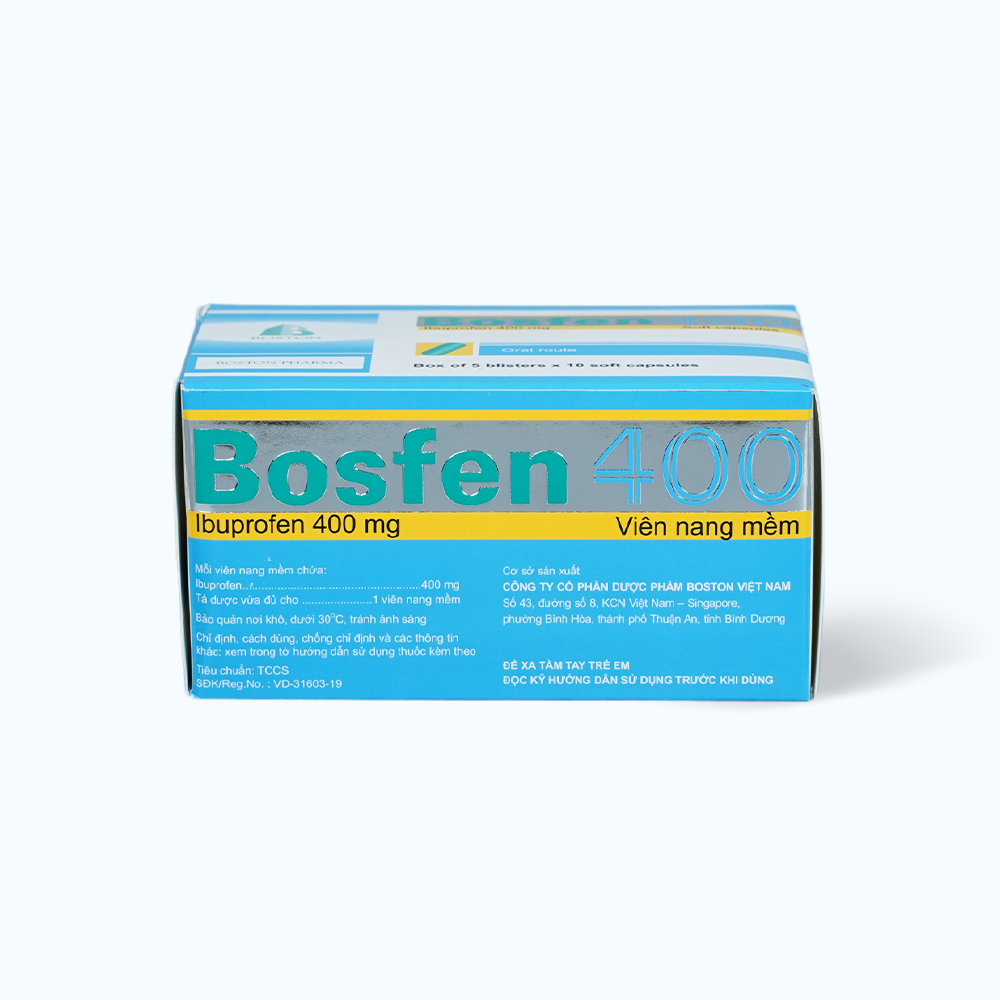 Viên nang Bosfen Boston 400mg giảm đau, hạ sốt, chống viêm (5 vỉ x 10 viên)