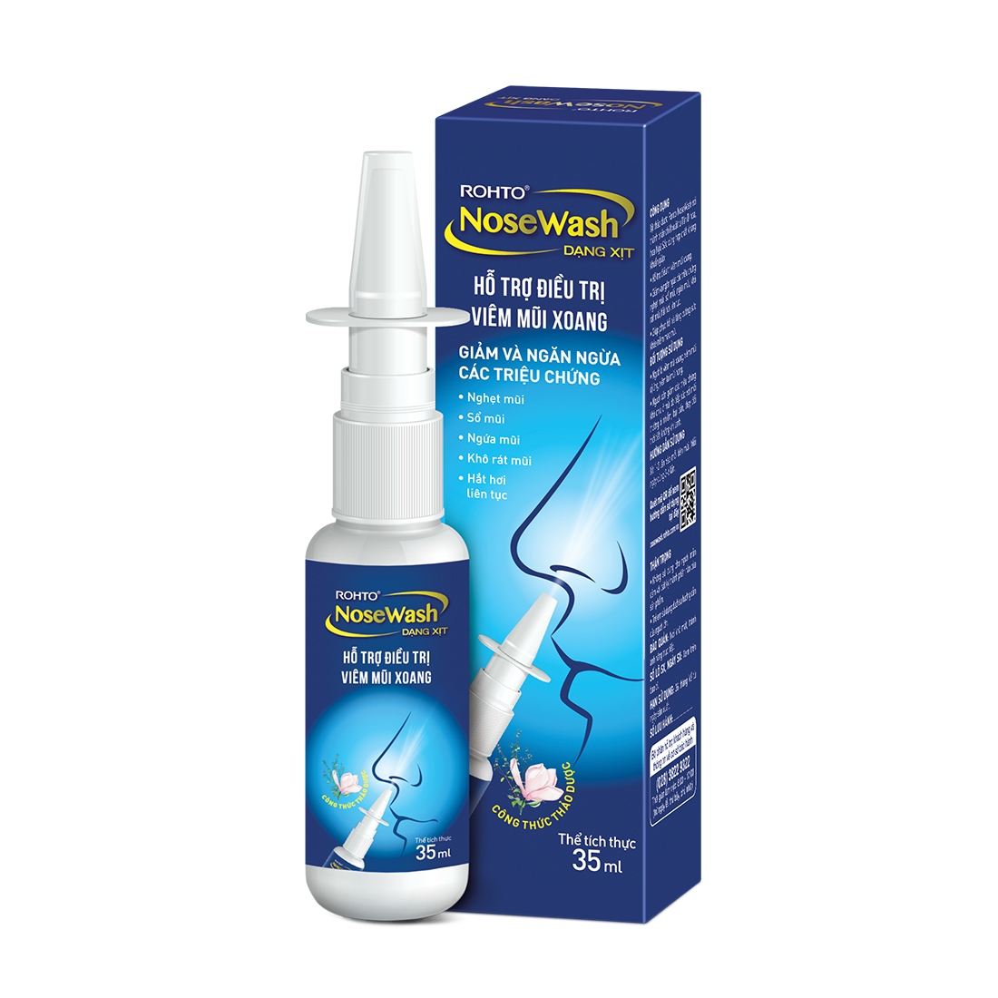 Dung dịch xịt mũi ROHTO NoseWash Spray hỗ trợ điều trị viêm mũi xoang (Chai 35ml)