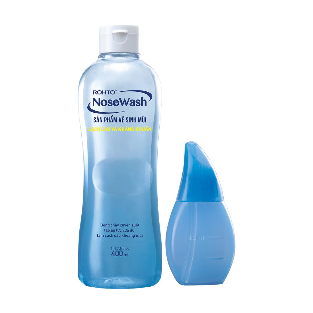Bộ vệ sinh mũi ROHTO NoseWash làm sạch sâu và kháng khuẩn (1 bình vệ sinh mũi chuyên dụng + 1 bình dung dịch 400ml)