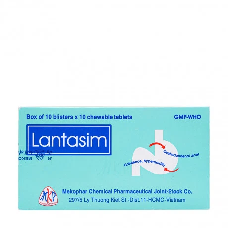 Viên nhai Lantasim trị viêm loét dạ dày tá tràng, đầy hơi, ợ nóng, tăng tiết acid (10 vỉ x 10 viên)