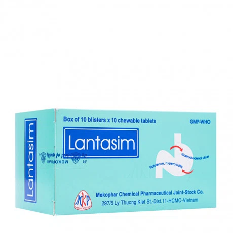 Viên nhai Lantasim trị viêm loét dạ dày tá tràng, đầy hơi, ợ nóng, tăng tiết acid (10 vỉ x 10 viên)