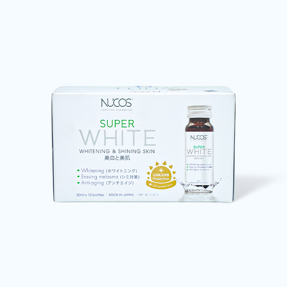 Nước uống collagen Nucos Super White hỗ trợ làm sáng da và chống lão hóa (10 chai)