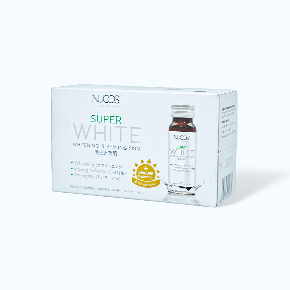 Nước uống collagen Nucos Super White hỗ trợ làm sáng da,giảm các vết thâm sạm và chống lão hóa (Hộp 10 chai)
