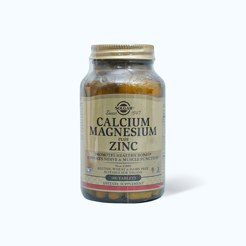 Viên bổ sung khoáng chất Solgar Calcium Magnesium Plus Zinc giúp xương chắc khỏe (Chai 100 viên)