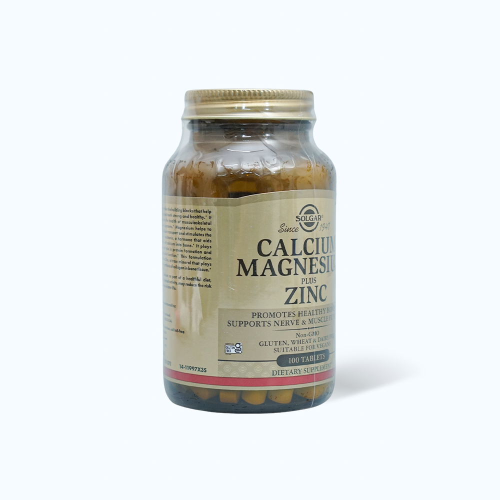 Viên bổ sung khoáng chất Solgar Calcium Magnesium Plus Zinc giúp xương chắc khỏe (Chai 100 viên)