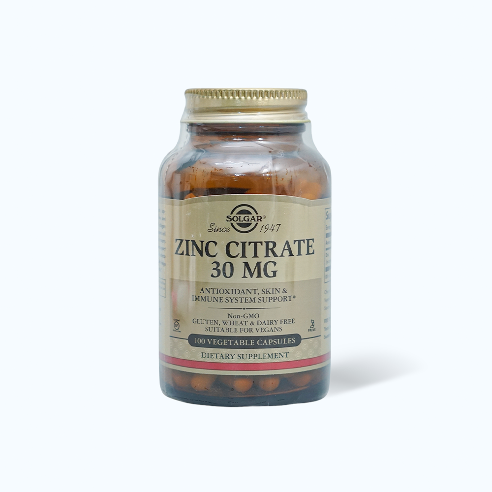 Thực phẩm bảo vệ sức khỏe Solgar Zinc Citrate 30mg (Chai 100 viên) chống lão hóa