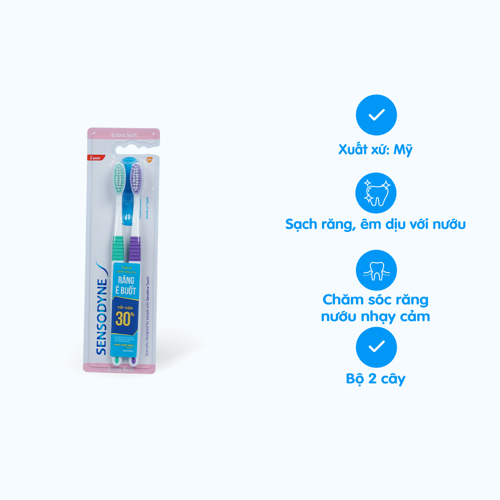 Bộ Đôi Bàn Chải Đánh Răng SENSODYNE Sensitive Extra Soft Ê Chăm Sóc Răng  Buốt và Êm Dịu Nướu