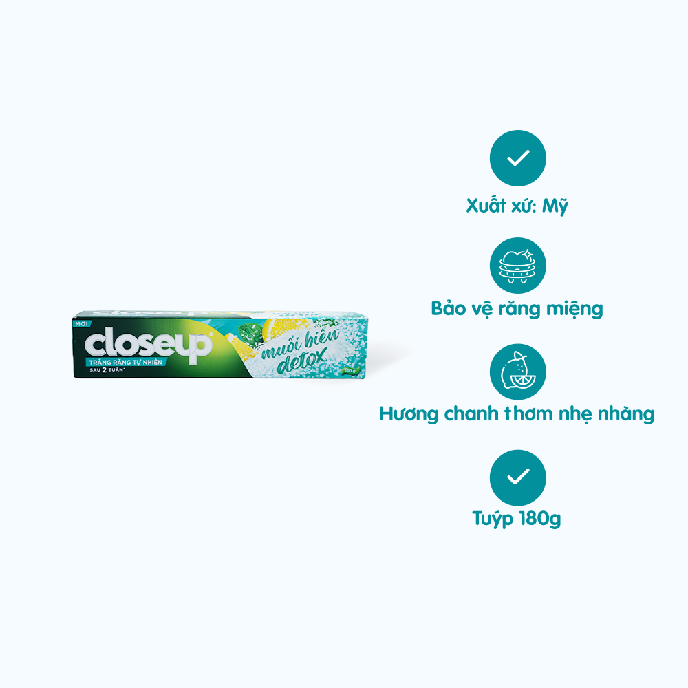 Kem Đánh Răng CLOSE UP Muối Biển Detox Giúp Trắng Răng (tuýp 230g)