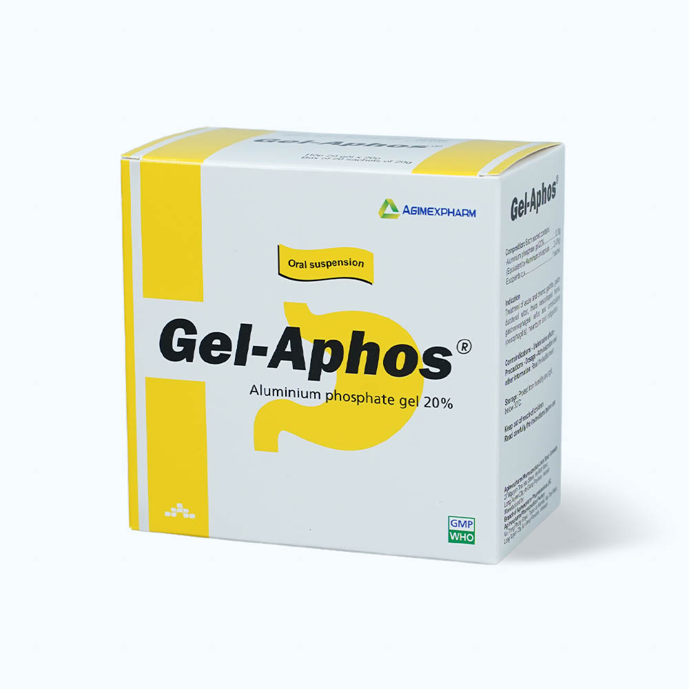 Hỗn dịch uống Gel-Aphos 20% điều trị viêm loét dạ dày tá tràng, viêm thực quản (20 gói x 20g)