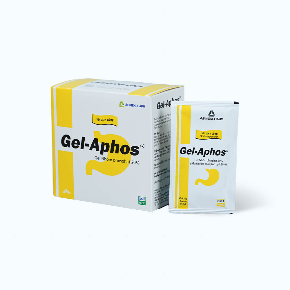 Hỗn dịch uống Gel-Aphos 20% điều trị viêm loét dạ dày tá tràng, viêm thực quản (20 gói x 20g)