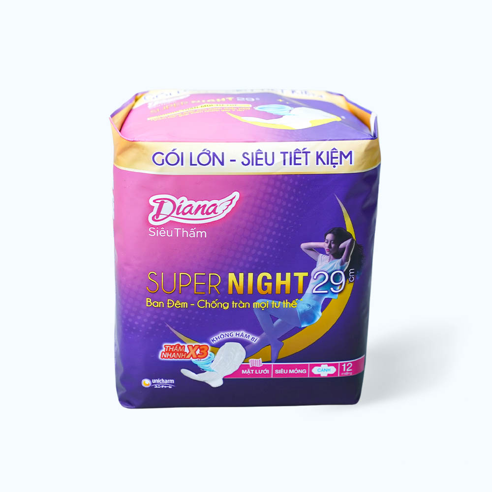 Băng vệ sinh ban đêm siêu thấm cánh Diana Supernight 29cm (12 miếng)