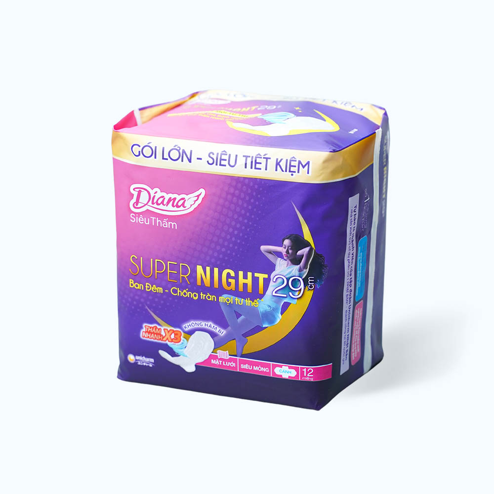 Băng vệ sinh ban đêm siêu thấm cánh Diana Supernight 29cm (12 miếng)