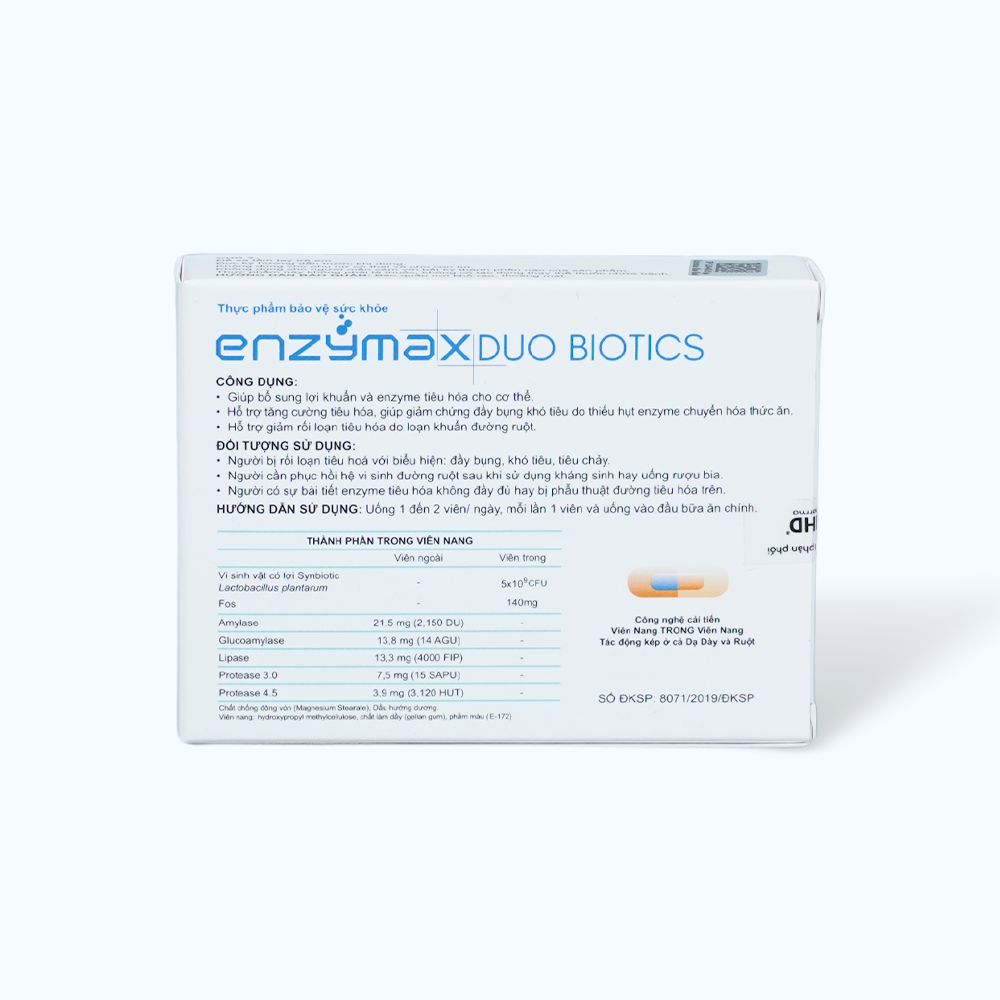 Viên nang kép Enzymax Duo Biotics hỗ trợ tăng cường tiêu hóa (20 viên)