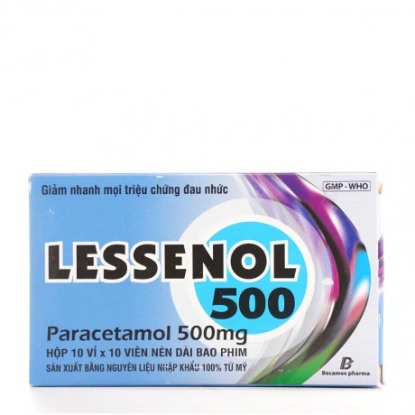 Viên nén Lessenol 500mg giảm đau, hạ sốt (10 vỉ x 10 viên)