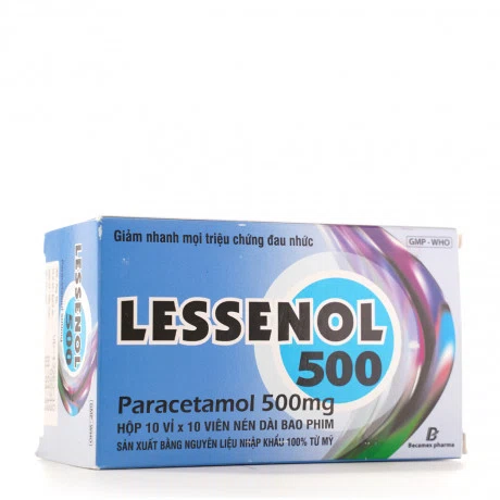 Viên nén Lessenol 500mg giảm đau, hạ sốt (10 vỉ x 10 viên)