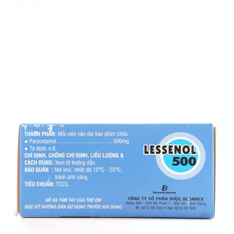 Viên nén Lessenol 500mg giảm đau, hạ sốt (10 vỉ x 10 viên)