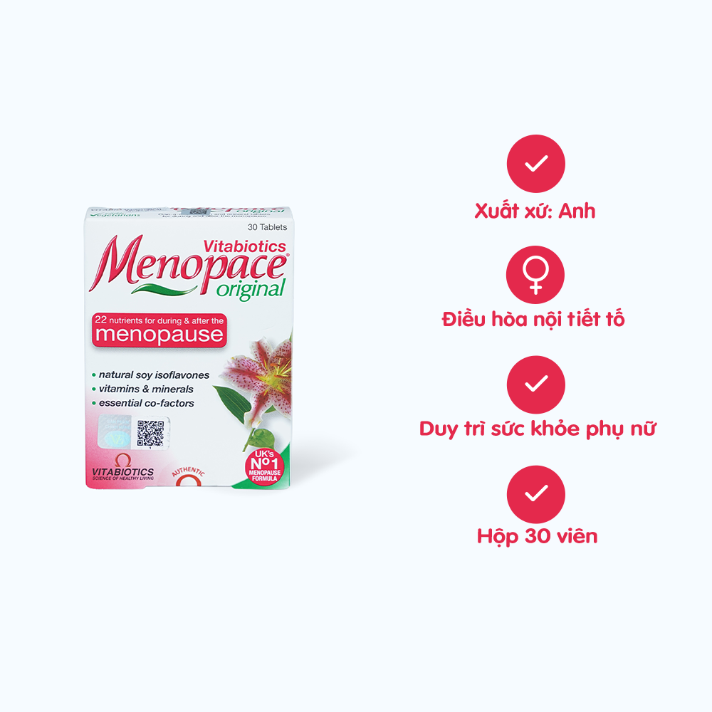 Viên uống Vitabiotics Menopace hỗ trợ giai đoạn tiền mãn kinh và mãn kinh (30 viên)
