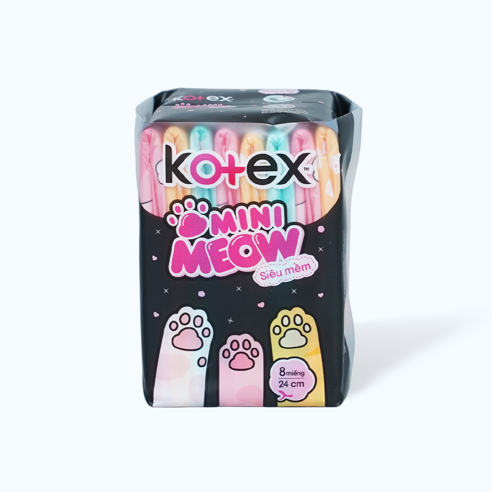 Băng vệ sinh Kotex Mini Meow siêu mềm 24cm (Gói 8 miếng)