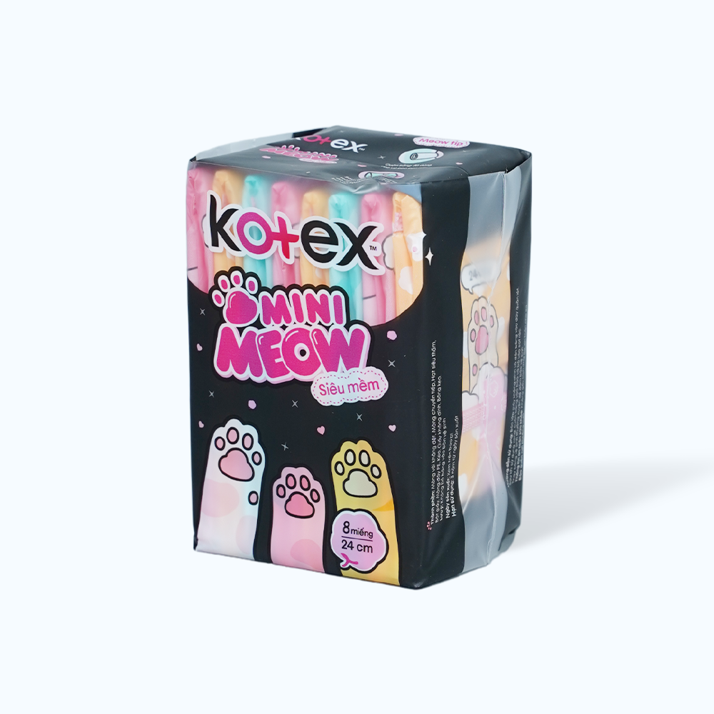 Băng vệ sinh Kotex Mini Meow siêu mềm 24cm (Gói 8 miếng)