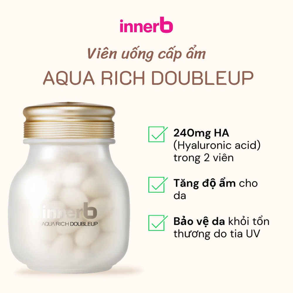 Viên uống Innerb Aqua Rich Double Up hỗ trợ cấp nước và bổ sung collagen cho da (Hộp 56 viên)