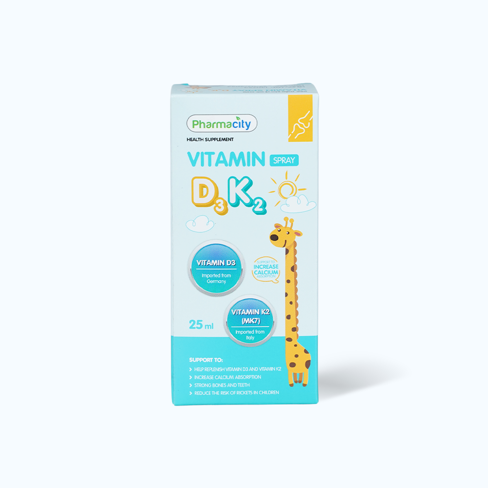 Dung dịch Pharmacity Vitamin D3 K2 hỗ trợ hấp thu calcium, ngăn ngừa nguy cơ còi xương ở trẻ em (Hộp 1 chai 25ml)