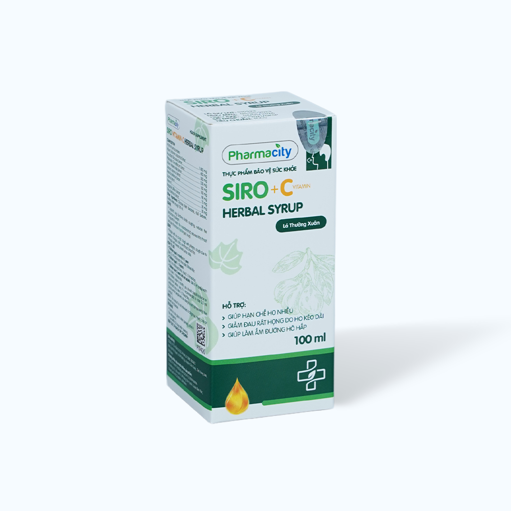 Siro thảo dược Pharmacity Herbal Syrup + Vitamin C hỗ trợ giảm đau rát họng do ho kéo dài (Chai 100ml)