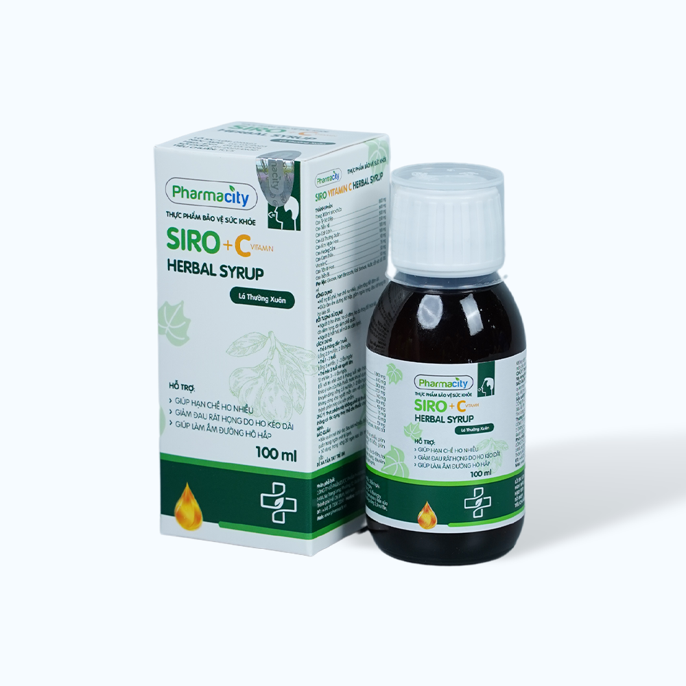 Siro thảo dược Pharmacity Herbal Syrup + Vitamin C hỗ trợ giảm đau rát họng do ho kéo dài (Chai 100ml)