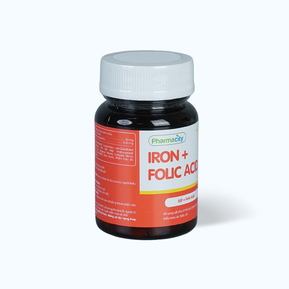 Viên uống Pharmacity Iron và Folic Acid bổ sung sắt và hỗ trợ giảm nguy cơ thiếu máu (Chai 60 viên)