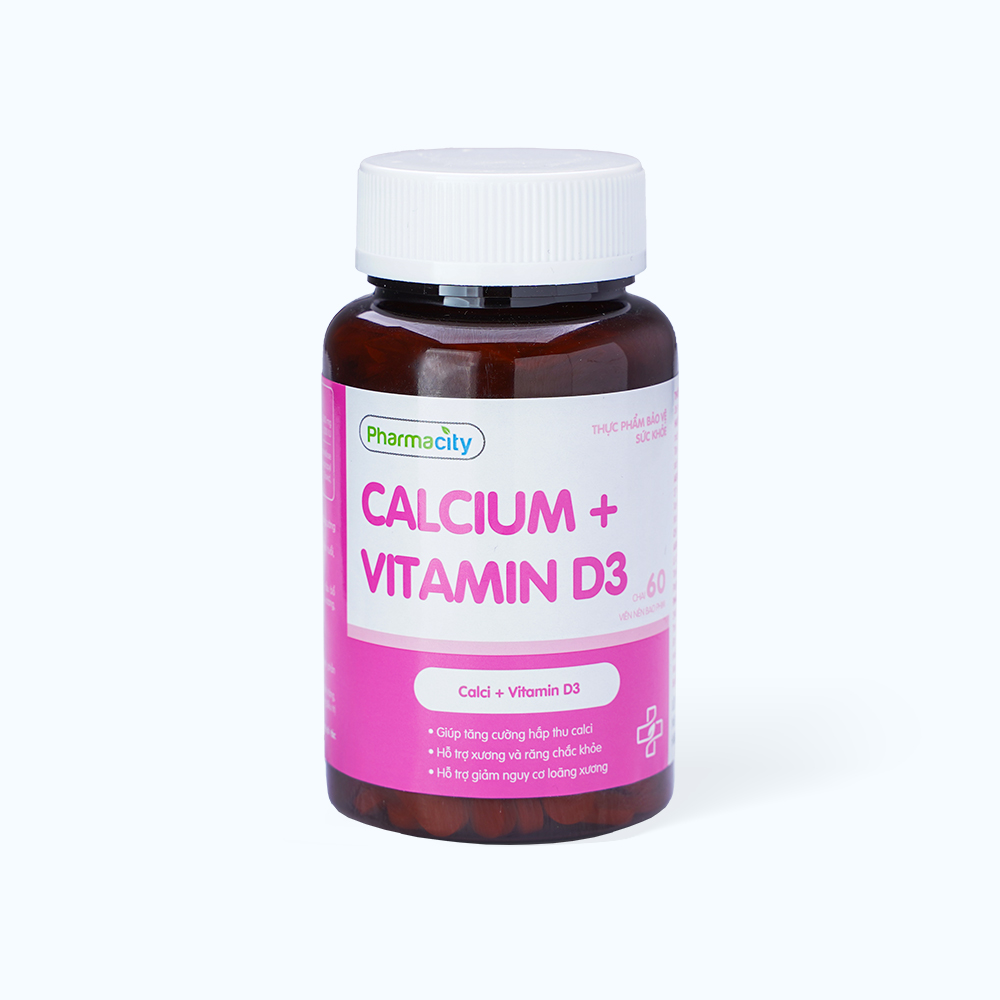 Viên uống Pharmacity Calcium và Vitamin D3 hỗ trợ xương và răng chắc khỏe (Chai 60 viên)