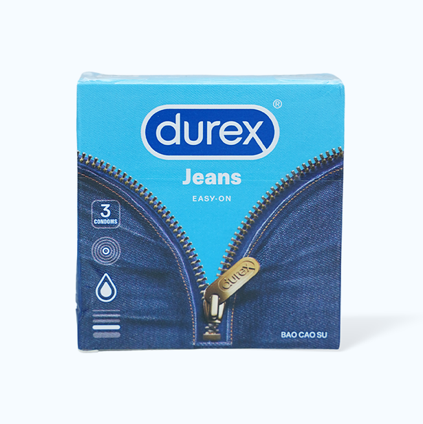 Bao cao su DUREX Jeans ôm sát, độ rộng 52.5mm, vừa vặn, nhiều chất bôi trơn (hộp 3 cái)