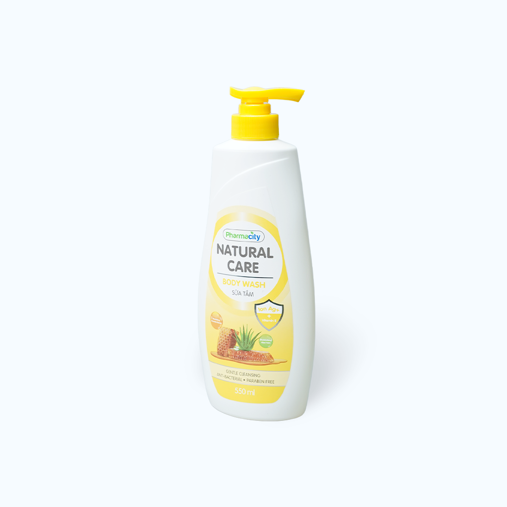 Sữa tắm tinh chất mật ong Manuka và chiết xuất lô hội Pharmacity Natural Care kháng khuẩn (Chai 550g)