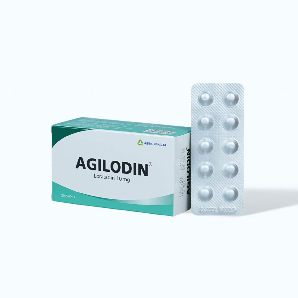 Viên nén Agilodin 10mg trị viêm mũi dị ứng, mày đay, ngứa (10 vỉ x 10 viên)