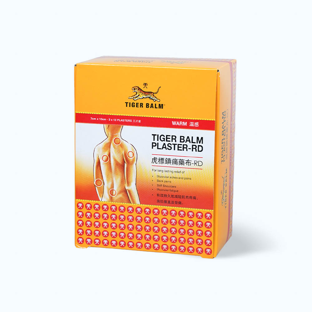Cao dán Tiger Balm Plaster-RD 7X10cm giảm các triệu chứng mỏi cơ, giảm đau và nhức cơ (túi 3 miếng)
