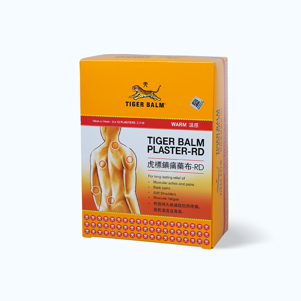 Cao dán Tiger Balm Plaster-RD 10X14cm giảm các triệu chứng mỏi cơ, giảm đau và nhức cơ (túi 3 miếng)