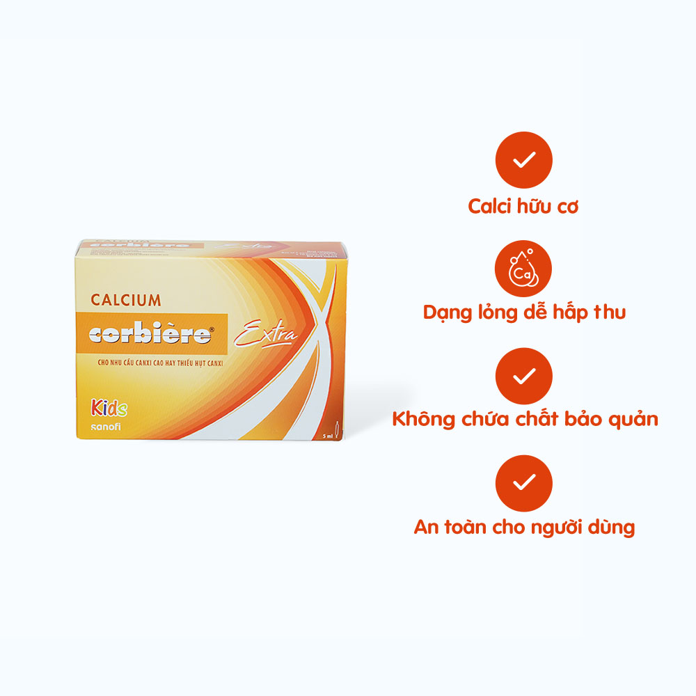 Dung dịch uống Calcium Corbiere Extra bổ sung calci, ngừa loãng xương, còi xương (3 vỉ x 10 ống)