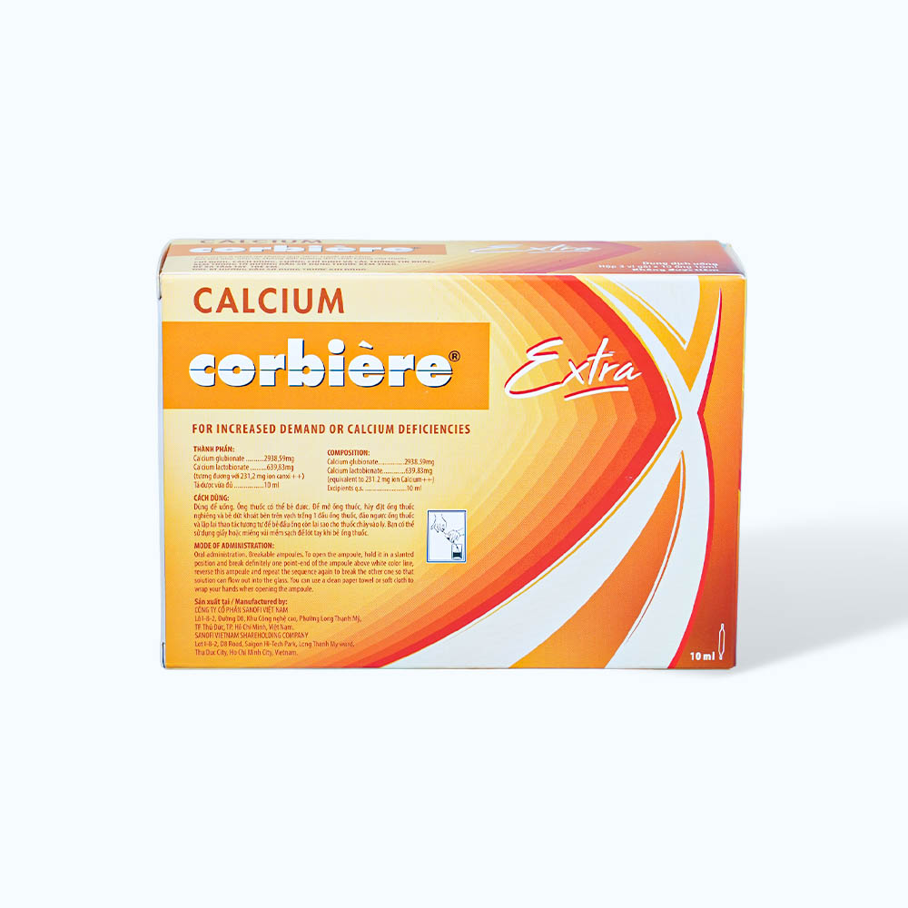 Dung dịch ống uống Calcium Corbiere Extra bổ sung calci, ngừa loãng xương, còi xương (3 vỉ x 10 ống)