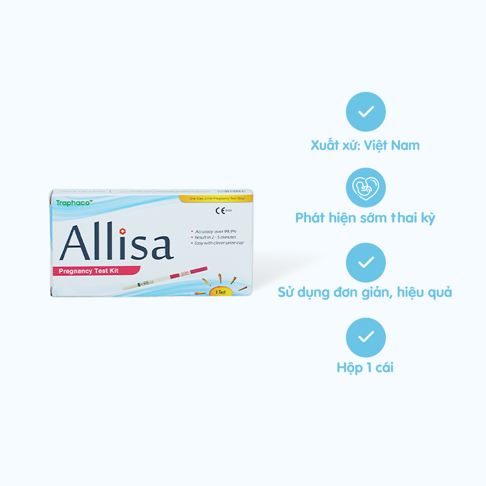 Que demo bầu thời gian nhanh HCG ALLISA Pregnancy Test Kit Traphaco trị hiện nay 7 - 10 ngày sau thời điểm thụ bầu (Hộp 1 cái)