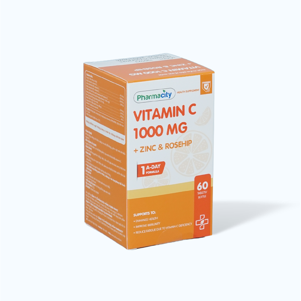 Viên uống Pharmacity Vitamin C 1000mg + Zinc & Rosehip hỗ trợ sức đề kháng (60 viên)