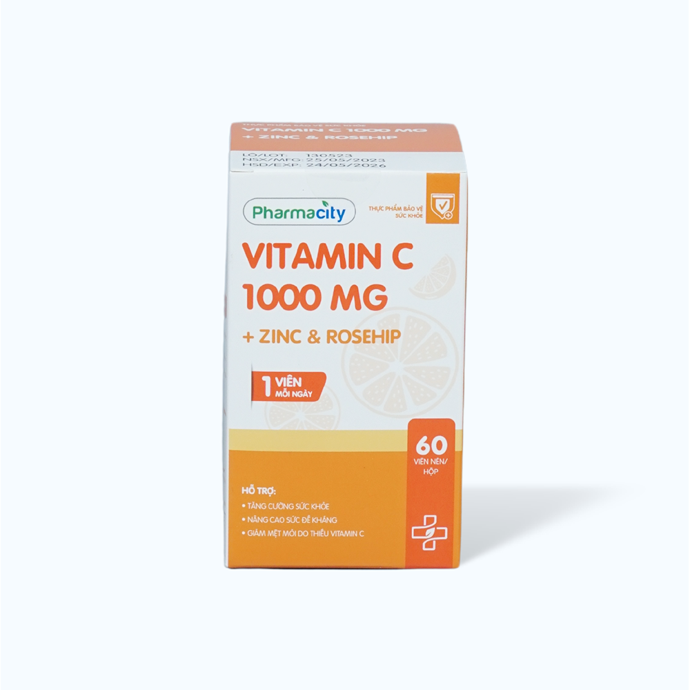 Viên uống Pharmacity Vitamin C 1000mg + Zinc & Rosehip hỗ trợ nâng cao sức đề kháng và tăng cường sức khỏe  (Chai 60 Viên)