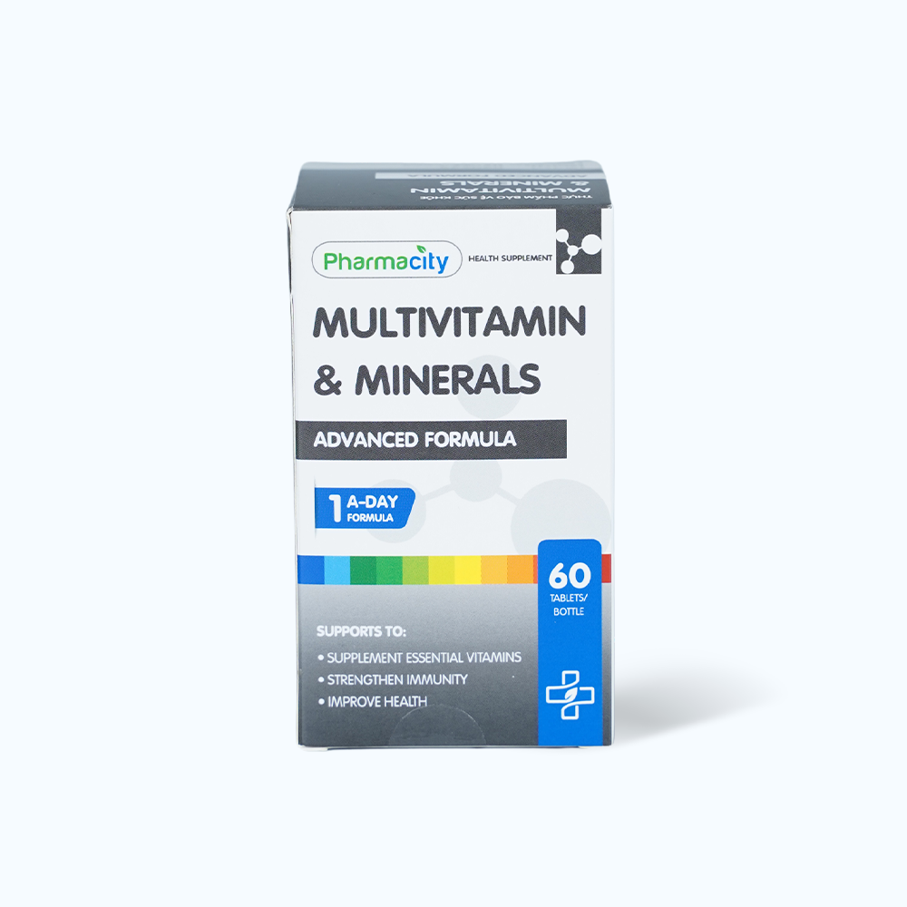 Viên uống Pharmacity Advanced Formula Mutivitamin & Minerals hỗ trợ bổ sung các vitamin, khoáng chất (Hộp 60 viên)