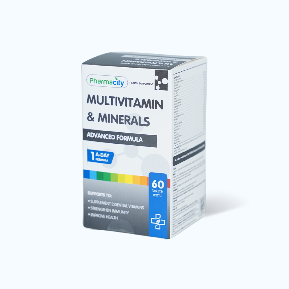 Viên uống Pharmacity Advanced Formula Mutivitamin & Minerals hỗ trợ bổ sung các vitamin, khoáng chất (Hộp 60 viên)
