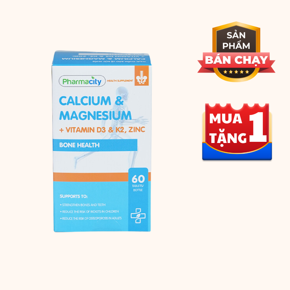 Viên uống Pharmacity Bone Health với Calcium, Magnesium, Vitamin D3, K2, Zinc hỗ trợ duy trì xương chắc khỏe (Hộp 60 viên)