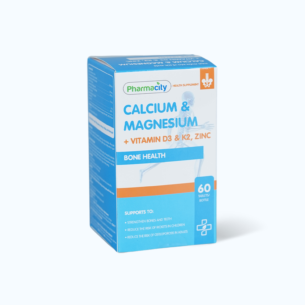 Viên uống Pharmacity Bone Health Calcium, Magnesium, Vitamin D3, K2, Zinc hỗ trợ xương khớp (60 viên)