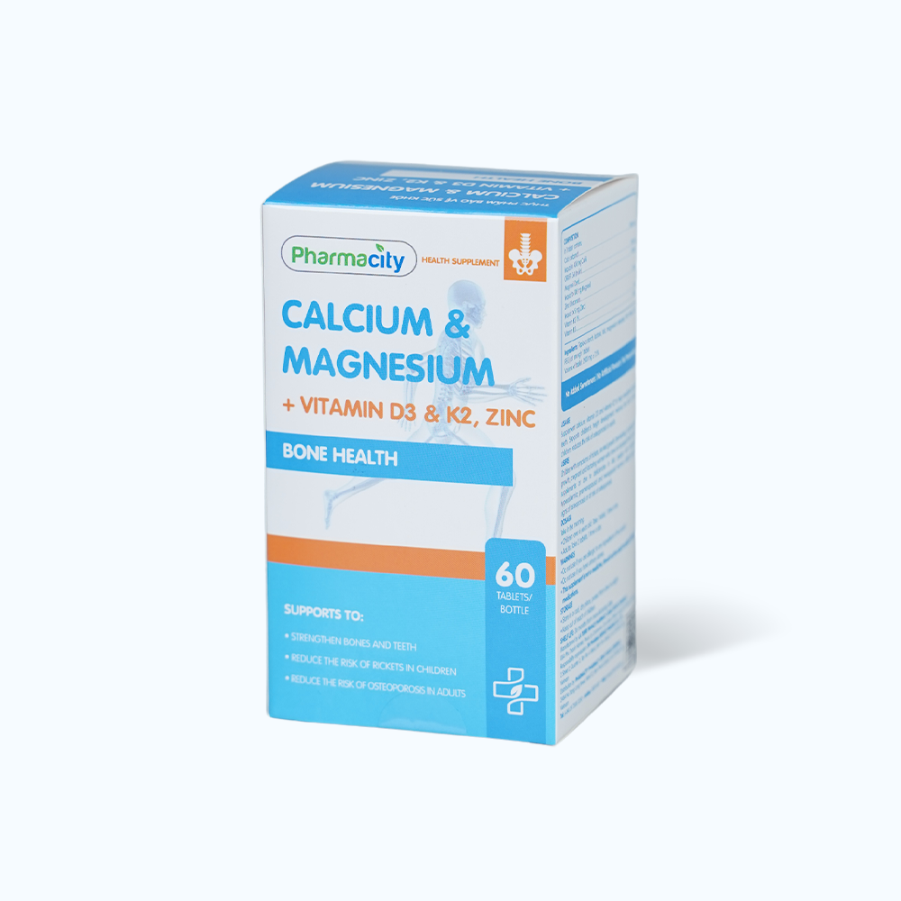 Viên uống Pharmacity Bone Health Calcium, Magnesium, Vitamin D3, K2, Zinc hỗ trợ xương khớp (60 viên)